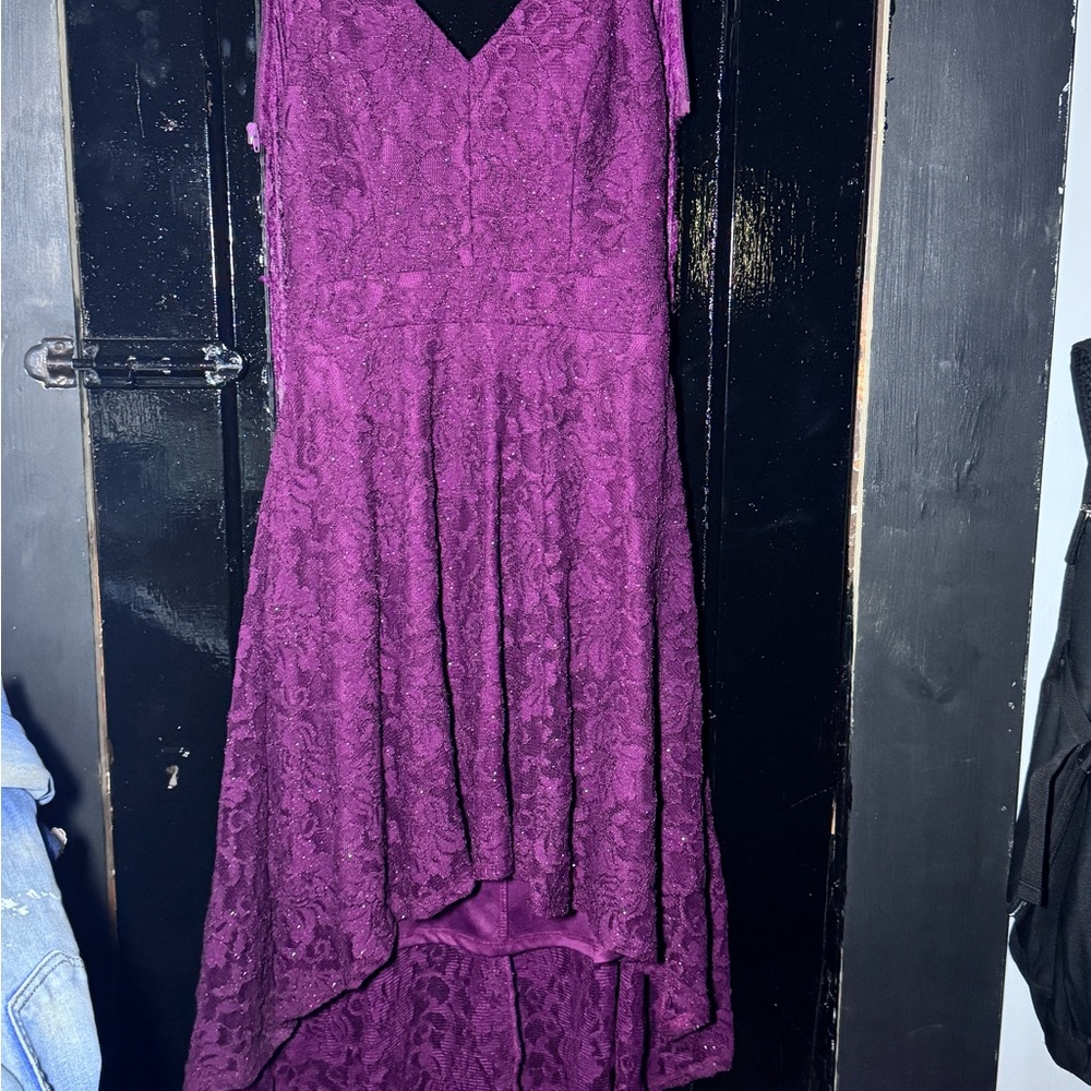 Jodi Kristopher Purple Fit and Flare High Low Dress